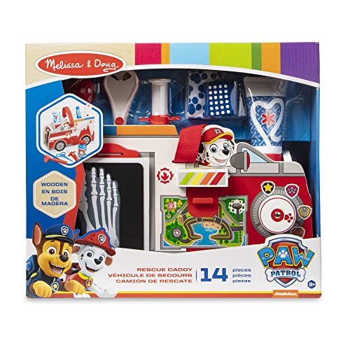 Melissa & Doug PAW Patrol Marshall's Wooden Rescue EMT Caddy (14 Pieces) - PAW Patrol Take-Along Pretend Play First Responder Rescue Kit, PAW Patrol Melissa & Doug