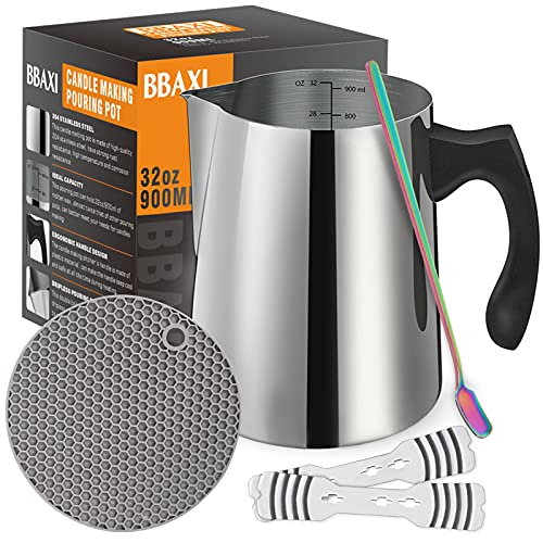 BBAXI Candle Making Pouring Pot, DIY Candle Making Kit Including 32oz/900ml Candle Making Pitcher, 2Pcs Candle Wicks Holder, 1Pc Trivet Mat and 1Pc BBAXI