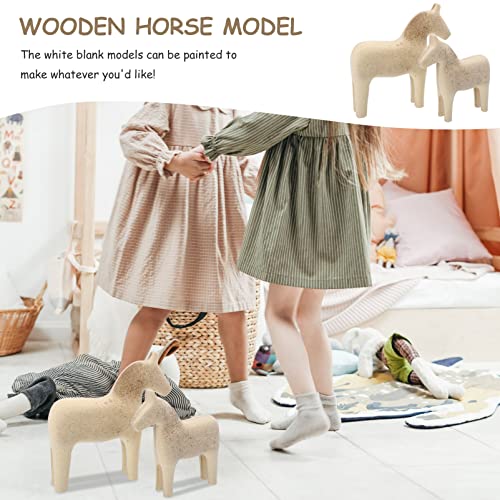 Unfinished Wooden Horse DIY Figurine: 2Pcs Blank Unpainted Dala Horse Models Kids Painting Toy for DIY Crafts Table Decoration Happyyami