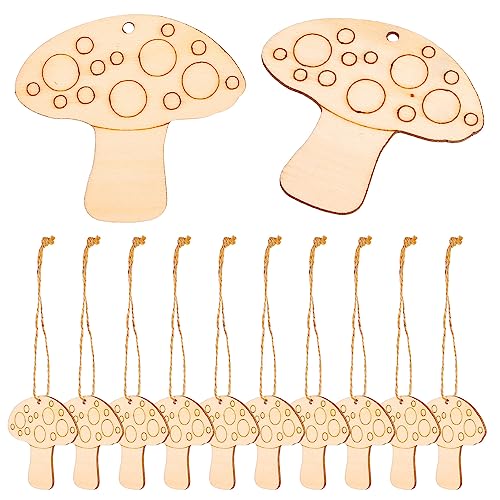 VILLCASE Wooden Mushroom for Crafts, 10PCS Unfinished Wood Mushrooms Set Natural Craft Mushrooms Mini Mushroom Figures for Arts & Crafts, DIY VILLCASE