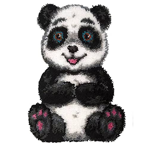 GemJelry DIY Latch Hook Kits for Adults Kids Panda Latch Hook Rug Cover Kits Hand Craft Embroidery Crochet Rugs with Preprinted Canvas Crochet Yarn GemJelry