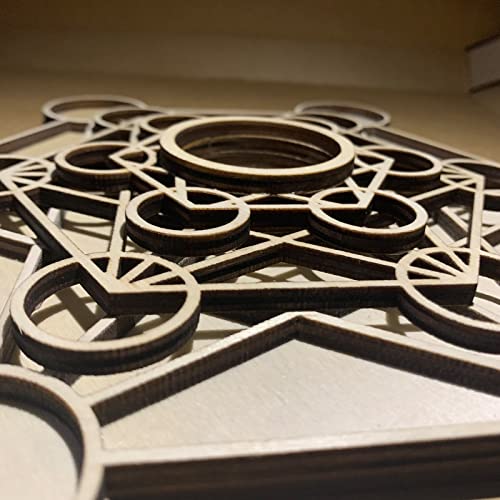 Metatron Crystal Grid Wooden Art 3D Metatron's Healing Energy with 7 Pieces Rough Seven Chakras Crystal Stone Set Sacred Geometry Energy Crystal Grid Tucocoo