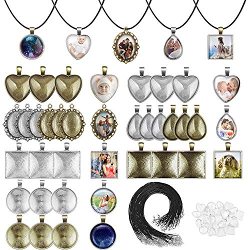 Anezus Pendant Trays with Glass Cabochons for Jewelry Making 90pcs Pendants Trays Set Including 30pcs Bezel Pendant Trays Blanks 30pcs Glass Caboch