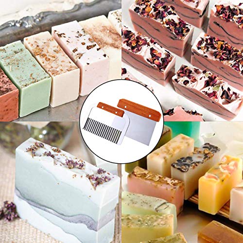 Ogrmar Silicone Soap Molds Kit-42 oz Wooden Silicone Soap Rectangular Mold with Stainless Steel Wavy & Straight Scraper for Soap Cake Making (Purple) Ogrmar