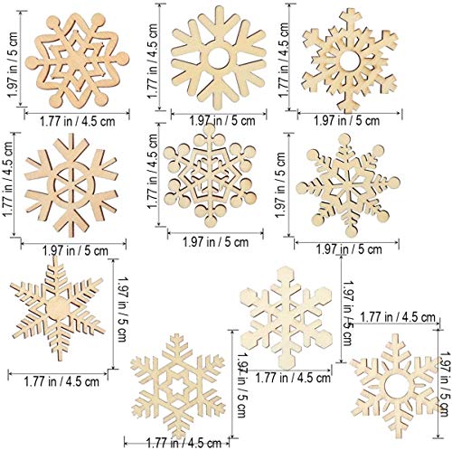 T-Antrix 50pcs DIY Wooden Snowflakes Unfinished Wood Ornaments Cutouts Christmas Wood Snowflake for Christmas Decoration Christmas Tree Hanging T-Antrix