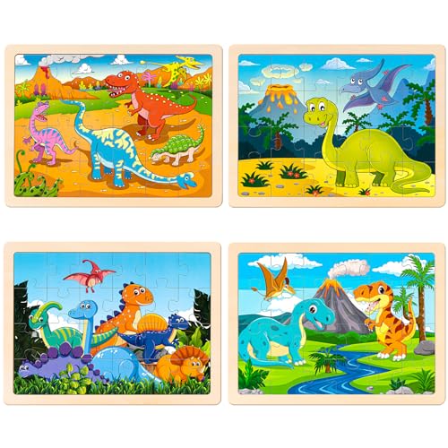Art Set & 4 Pack Wooden Dinosaur Puzzles for Kids VigorFun