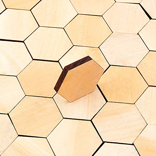 OLYCRAFT 100PCS Hexagon Wood Pieces Unfinished Wood Hexagon Pieces 1.5x1.3x0.2 Inch Natural Wood Hexagon Cutout Wood Hexagon Blank Slices for DIY OLYCRAFT