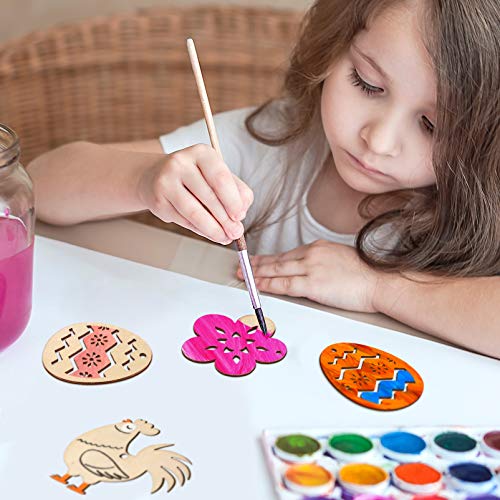TOYANDONA 48 Pcs Easter Wooden Ornaments, Unfinished Wood Easter Cutouts Hanging Embellishments Easter Wooden Crafts for Kids Easter Party Supplies TOYANDONA