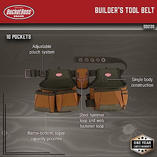 Bucket Boss - Builder’s Tool Belt, Tool Belts - Original Series (50200), Brown Bucket Boss
