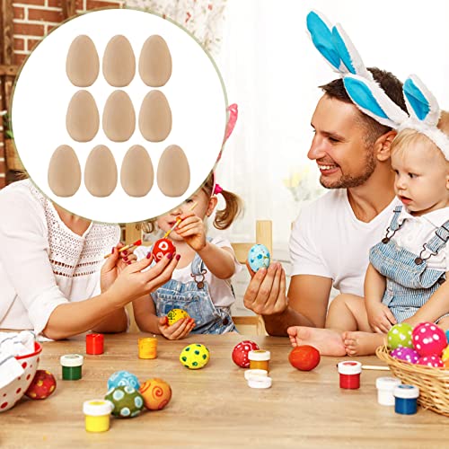 KALLORY Unfinished Wood Eggs to Paint, 10pcs Paintable Wooden Easter Craft Eggs Flat Bottom Eggs for Easter Display Ready to Paint and Decorate L KALLORY