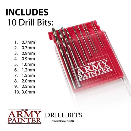 The Army Painter Drill Bit Set - 10 Small Drill Bits for Pin Vise Hand Drill - Wargamers Micro Drill Bit Set for Miniatures- Mini Twist Drill Bits The Army Painter