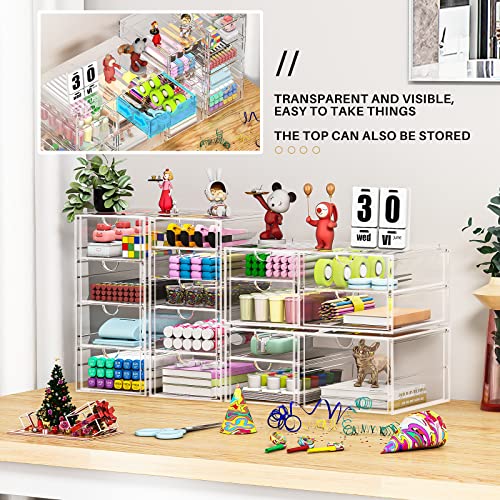 Makeup Organizer With 16 Drawers, 4 Pcs Desktop Office Supplies, Desk Organizers, Clear Desk Accessories, Dustproof Drawer Storage for Make Up, caktraie