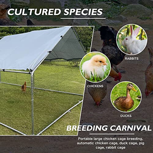 Large Metal Chicken Coop Walk-in Poultry Cage Chicken Run Pen Dog Kennel Duck House with Waterproof and Anti-Ultraviolet Cover for Outdoor Farm iclbc