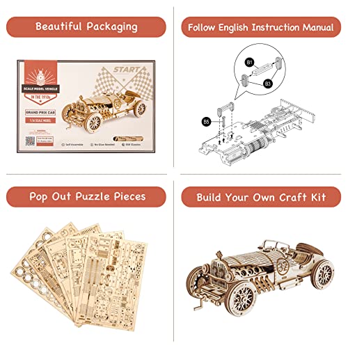 ROKR Model Car Kits Wooden 3D Puzzles Model Building Kits for Adults to Build-Educational Brain Teaser Assembly Model, Desk Decor/DIY Hobbies/Gifts ROKR
