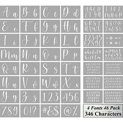 Letter Stencils for Painting on Wood - 46 Pack Large Alphabet Stencil Templates with Numbers and Signs, Reusable Letters and Numbers Stencils in 4