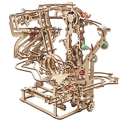 UGEARS Marble Run Chain Hoist - Engaging 3D Wooden Puzzle with Rubber Band Motor