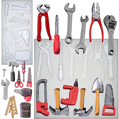 Construction Tools Fondant Silicone Molds Set for Chocolate Candy Sugarcraft Cupcake Topper Cookie Decorating, Epoxy Resin Soap Clay Wax Craft FUNSHOWCASE