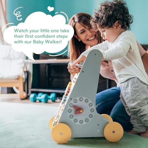 ROBOTIME Wooden Baby Walker, Wooden Push Walker with Wheels, Push Toys for Babies Learning to Walk, Baby Walkers Activity Center for Boys and Girls ROBOTIME