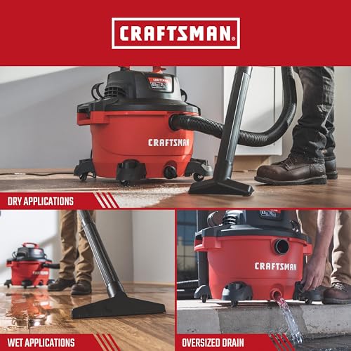CRAFTSMAN CMXEVBE17594 12 Gallon 6.0 Peak HP Wet/Dry Vac, Portable Shop Vacuum with Attachments Craftsman