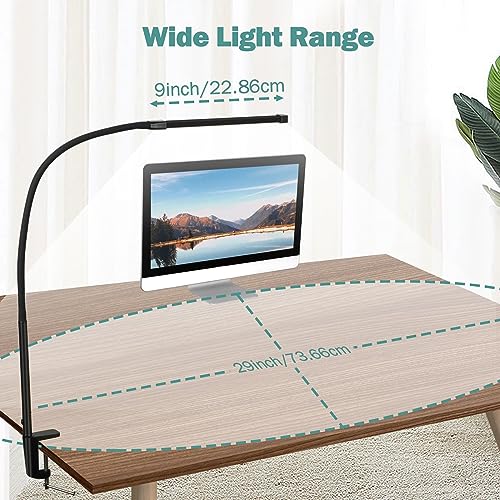 CUHIOY Desk Lamp with Metal Clamp, 3 Colors 10 Lightings LED Desk Light with USB Adapter for Home Office, Eye-Caring Flexible Gooseneck Clip on CUHIOY