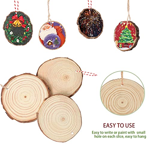 iUoczi Natural Wood Slices 24 pcs 3.5-4.0 Inches Wood Slices for Centerpieces UnfinishedWooden Circles for Crafts Wooden Ornaments for Crafts iUoczi