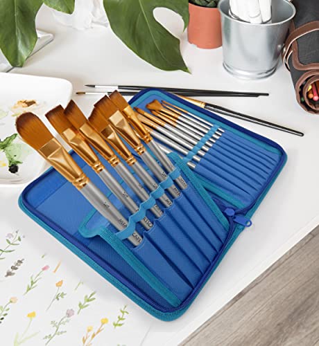 MyArtscape Paint Brushes - 15 Pc Art Brush Set for Watercolor, Acrylic, Oil & Face Painting | Short Handle Artist Paintbrushes with Travel Holder | 1 MyArtscape
