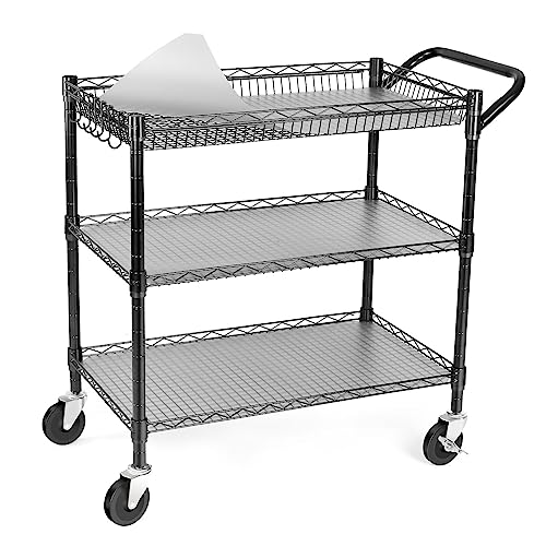 WDT 990Lbs Capacity Heavy Duty Rolling Utility Cart, NSF Rolling Carts with Wheels,Commercial Grade Metal Cart with Handle Bar & Shelf Liner,Trolley WDT