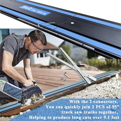 110" Plunge Track Saws Guide Rail for Makita Festool, Includes 2 PCS 55" Aluminum Extruded Guided Rails and 2 Guide Rail Connectors for Woodworking WOUILNIA