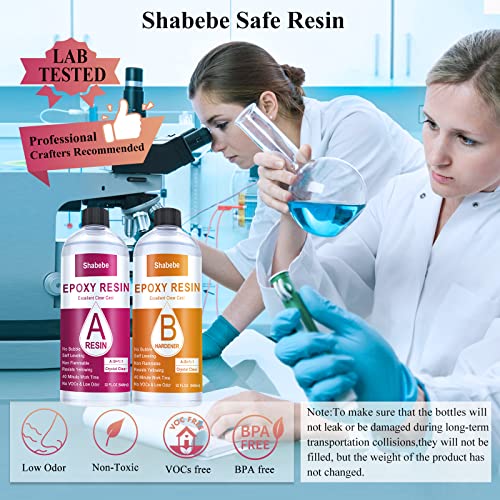Epoxy Resin, 64OZ Resin Kit, Epoxy Resin Crystal Clear, Not Yellowing and No Bubble Self Leveling Easy Mix 1:1 Casting & Coating for DIY Jewelry Shabebe
