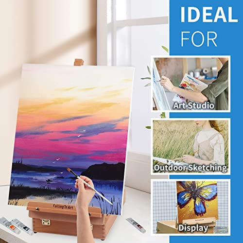 Falling in Art Wooden Tabletop Easel, Solid Wood Sketchbox Desktop Easel for Painting, Portable Art Drawing Easel for Beginners and Professionals Falling in Art