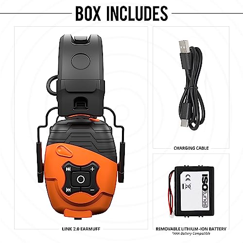 ISOtunes LINK 2.0 Bluetooth Earmuffs: Upgraded Wireless Hearing Protection with 50 Hour Battery Life and 25 dB Noise Reduction Rating ISOtunes