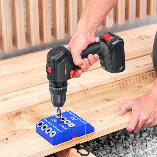 BLEKOO Blue Angled Drill Guide Jig with 4 Bits for Wood Posts & Cable Railing Lag Screw Kit, Durable All Metal Drill Jig for Drilling 30°, 45°, 90° blekoo