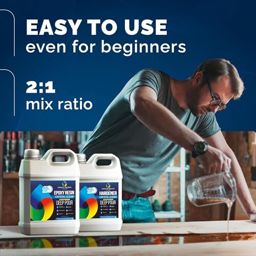 Craft Resin Deep Pour Epoxy Resin 51 Oz Kit - 2-4" Pour Depths Crystal Clear Casting Resin for River Table, Mold, Flower and Wood - Bubble Free, Craft Resin