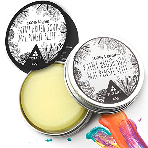 Tritart 100% Vegan Paint Brush Cleaner Soap for Makeup, Watercolor & Acrylic Paint Brushes - Lemon Scented Paint Soap for Cleaning Oil Paint Brushes Tritart
