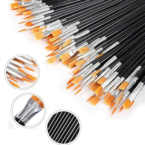 AROIC Acrylic Paint Brush Set, 200 pcs Nylon Hair Brushes for All Purpose Oil Watercolor Painting Artist Professional Kits, Black AROIC