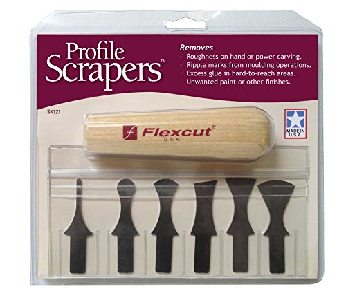 FLEXCUT Profile Scraper Set, 6 Scraper Bits and Ash Wood Power Handle (SK121) FLEXCUT
