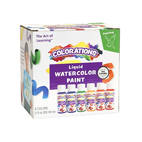 Colorations Liquid Water Color Paints, Set of 6, 2 OZ EA, Blue, Green, Red, Purple, Yellow, Orange, Party Favors, Craft & Glue Dye Colorations
