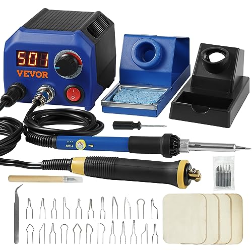 VEVOR Wood Burning Kit, 250~700°C Adjustable Temperature with Display, Dual Output Port with 2 Pyrography Pens, 23 Wire Nibs, 5 Solid-Point Tips, 2 VEVOR