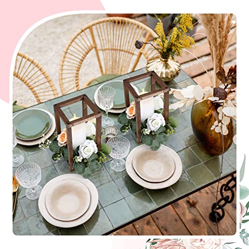 Soaoo 24 Pcs Wooden Candle Lantern Wedding Centerpiece for Table Rustic Wood Lantern Candle Holder Farmhouse Candle Lantern for Christmas Soaoo