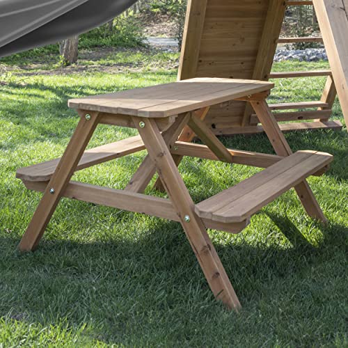 Backyard Discovery Endeavor II All Cedar Wood Swing Set Playset for Backyard with Gray Wave Slide Climbing Wall with Rope Picnic Table Double Wide Backyard Discovery