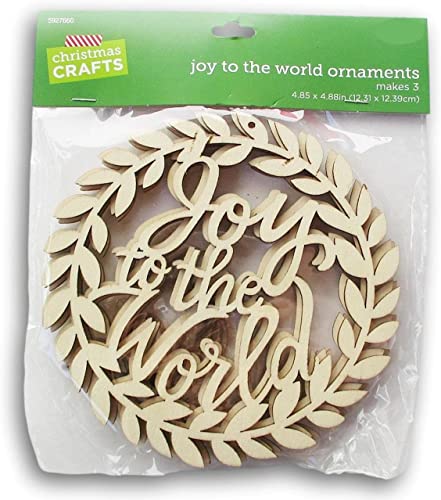 Joy to The World Wreath Unfinished Wood Christmas Cutout Ornaments - 3 Piece Christmas Crafts