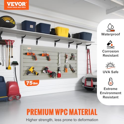 VEVOR Slatwall Panels, 4 ft x 1 ft Gray Garage Wall Panels 12"H x 48"L (Set of 2 Panels), Heavy Duty Garage Wall Organizer Panels Display for Retail VEVOR