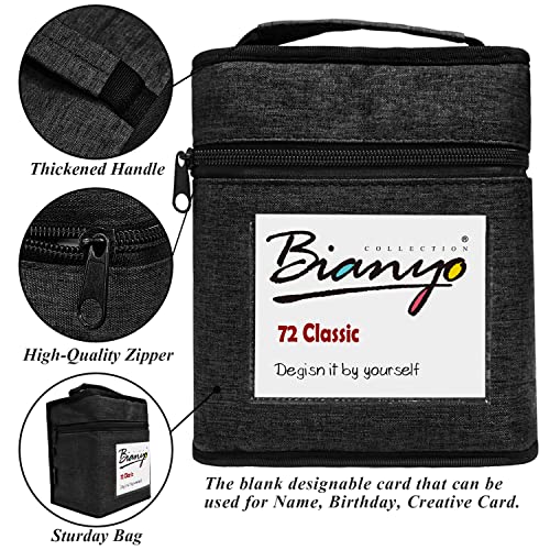 Bianyo Classic Alcohol Markers Set, Pack of 72, Dual Tip Bullet & Chisel Art Marker, Black Case with a Designable Card for Coloring, Drawing, Bianyo