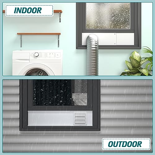 Daisypower Dryer Vent Window Kit, Adjustable Window Vent Kit with Outdoor Dryer Vent Cover,4 Inch Hood for Exhaust Ventilation Daisypower