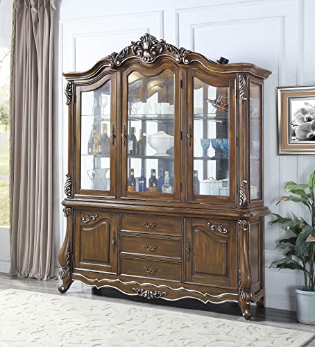 Acme Latisha Wooden Hutch and Buffet with Glass Doors in Antique Oak ACME Furniture