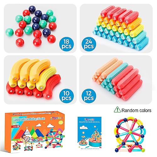 DMOIU 64 Pcs Magnetic Building Blocks STEM Educational Toy for Kids Montessori Learning Sticks and Balls, Sensory Activities Toys for Toddlers, Gift DMOIU