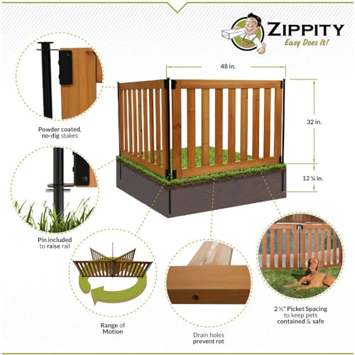Zippity Outdoor Products ZP19075 Newberry Wood Fence Panel Kit, Perfect as a Small Dog Fence or Decorative Garden Fence, No Dig Install, 48” W x 32” Zippity Outdoor Products
