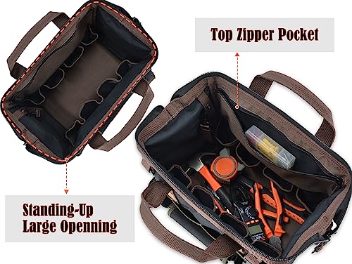 30-Pockets Canvas tool bag, 14-Inch Heavy Duty tool bag, Waxed Canvas tool bags heavy duty, Tool duffel, Lineman tool bag, Electrician tool bag, Tool WELKINLAND