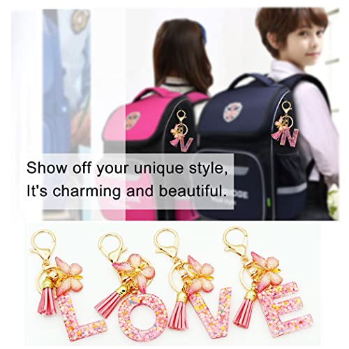 TTYY Initial Letter Keychain for Women Gift for Young Teenage Girl Gifts for Christmas to Mom Daughter Pink tassel (pink snow LetterE) TTYY