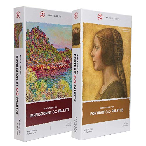 ZenART Non-Toxic Oil Paint Set for Professional Artists - 2 x 8 x 45ml Tubes - Bundle of Portrait, and Impressionist Palette of Eco-friendly Paint ZenART Supplies